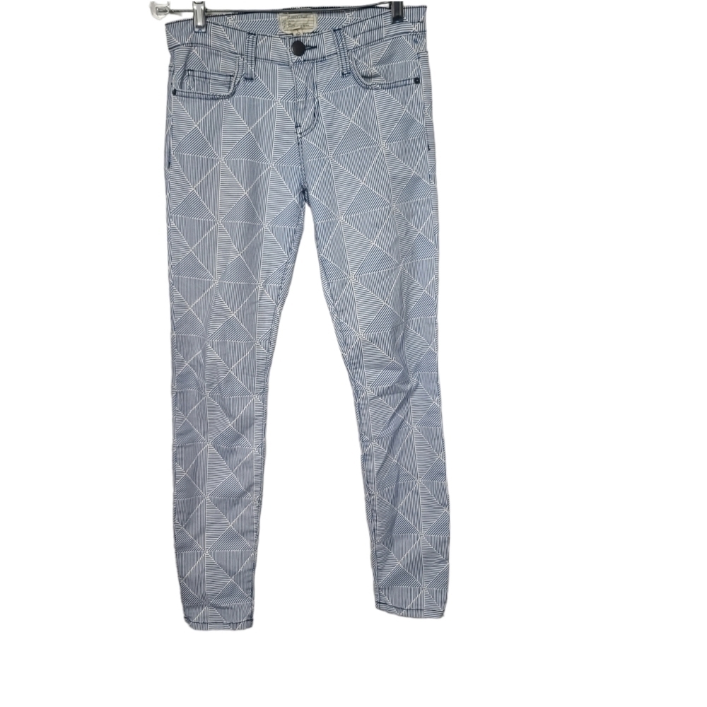 Current/Elliott The Stiletto Diamonder Print Blue White Skinny Ankle Pants 26